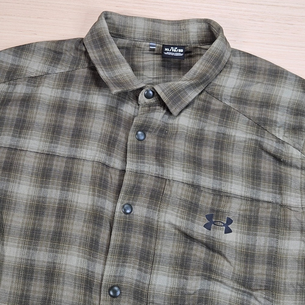 Under Armour Mens Tradesman Flex Flannel Button Down Shirt XL Green Plaid Snap
